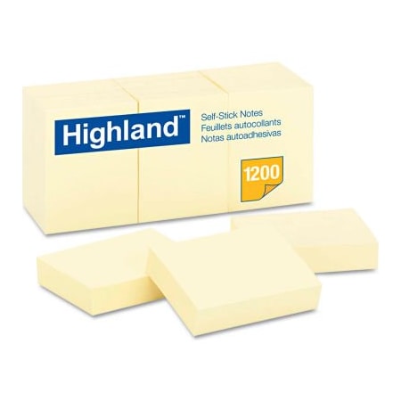 3M Highland Self-Stick Pads 6539YW, 1-1/2" x 2", Yellow, 100 Sheets, 12/Pack 6539YW